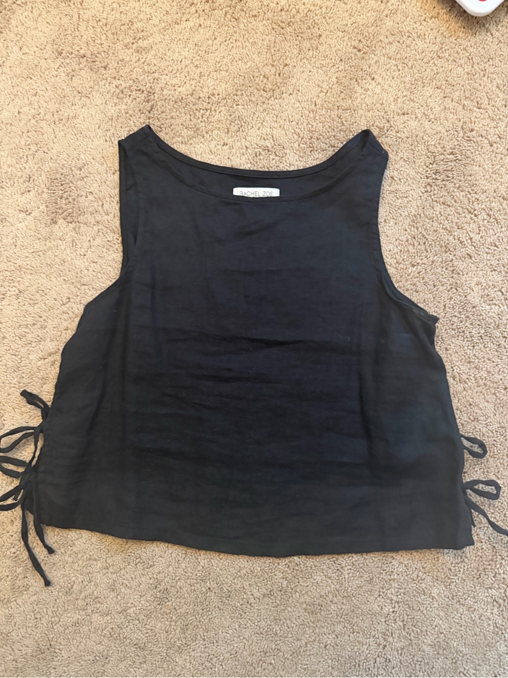 Rachel Zoe Black Sleeveless Tie-Side Crop Tank